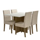 Kit Mesa De Jantar Helo Com Vidro 120x90 Com 4 Cadeiras Jade Carvalho/off White/fendi