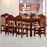 Conjunto Mesa De Jantar Madeira Maciça Safira Com 8 Lugares Estofados Castanho Shop Jm