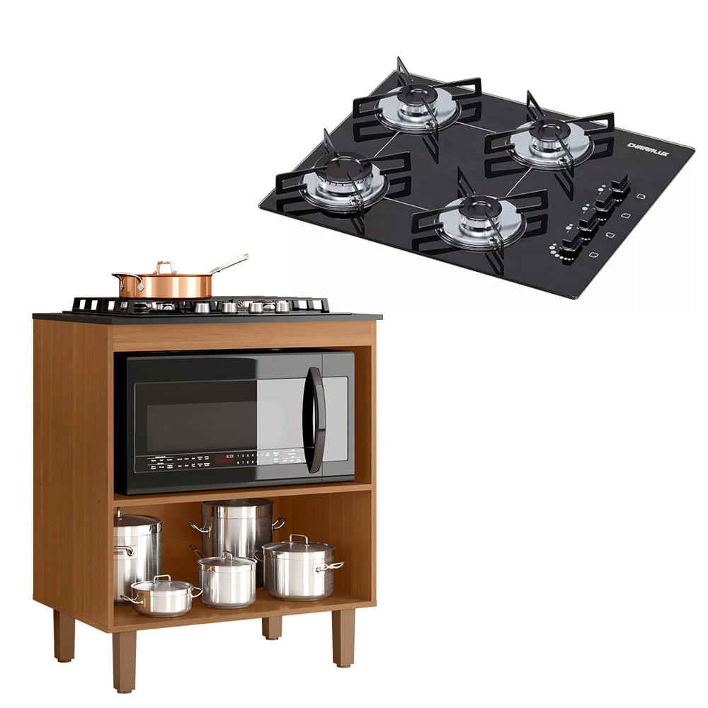 Kit Balcão Cooktop Zanzini Master Cinamomo Sem Porta E Fogão Cooktop 4 Bocas Ultrachama Chamalu