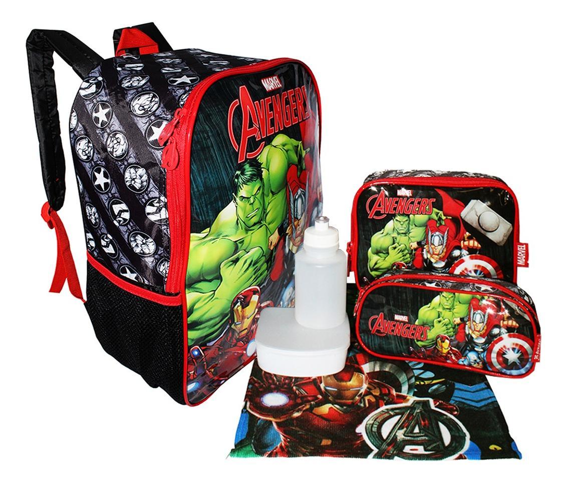 Kit Mochila Vingadores Filme Escolar Costas Meninos Grande