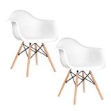 Kit 2 Cadeiras Eames Eifflel Com Braço Daw De Madeira Com Assento Branco - Cor: Branco