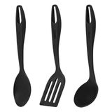 Kit De Utensílios De Cozinha De Nylon Wavy Preto 3 Peças - Brinox