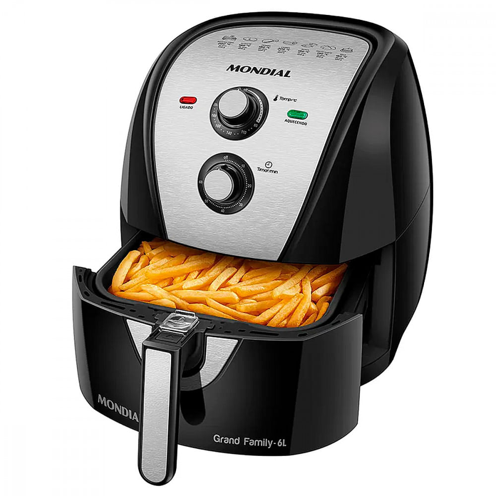 Fritadeira Elétrica Air Fryer Grand Family Sem Óleo 6l Mondial Inox 1900w 220v - Afn-60-bi