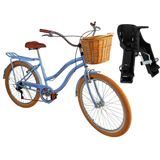 Bicicleta Aro 26 Cadeirinha Frontal Cesta De Vime 6v Azul Bb