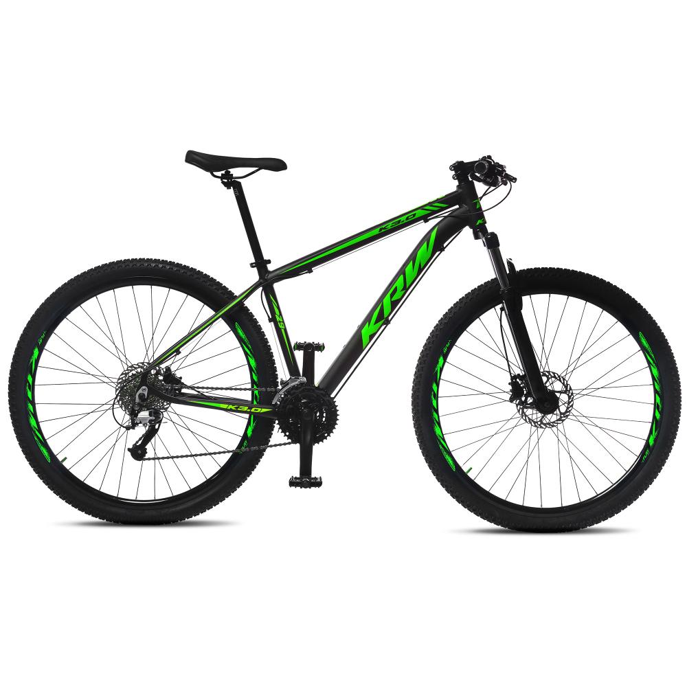 Bicicleta Aro 29 Krw Alumínio Shimano 24v Freio A Disco Hidráulico S51 Cor:preto/verde Fosco,tamanho Quadro:21