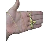 Cordão Cadeado 1mm + Pingente Jacaré Rei - Banhado A Ouro