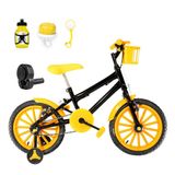 Bicicleta Infantil Aro 16 Nylon E Acelerador Preta E Amarela