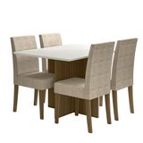 Kit Mesa De Jantar Helo Com Vidro 120x90 Com 4 Cadeiras Josi Carvalho/off White/fendi