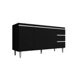 Balcão Gabinete Para Pia Andreia Sem Tampo 150cm 3 Portas 3 Gavetas Preto