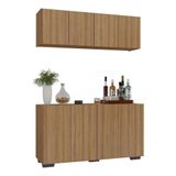 Kit Bar Armário Aéreo E Aparador 4 Portas Multimóveis Mp1087 Rustic/preto Rustic/preto