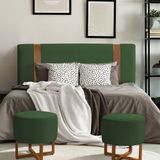 Cabeceira Estofada Cama Casal King Alça Em Couro Zeus 195cm Veludo Verde - Luxo Estofados - Cor: Preto