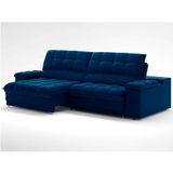 Sofá 3 Lugares Retrátil E Reclinável Helen Com Usb E Porta-copos Veludo Azul Marinho 210 Cm