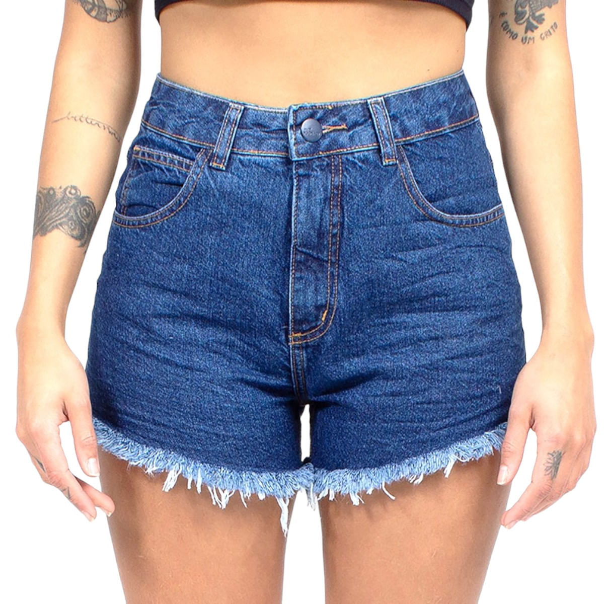 Short Hot Pant Jeans  Amassado Azul Escuro Lady Rock