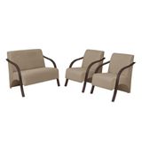 Conjunto Poltronas Vênus 1 Dois Lugares 2 Um Lugar Braços Em Madeirad Salla Suede