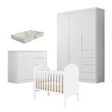 Quarto De Bebê Eloá Com Berço Americano Realeza Branco Acetinado Com Colchão Gazin - Phoenix Baby