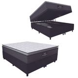Cama Box Baú Casal King Gazin Colchão Molas Ensacadas Pillow Top Maximus Cinza/Preto