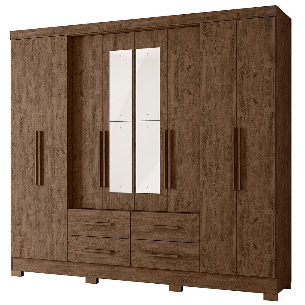 Guarda Roupa Casal San Lorenzo 8 Portas E 4 Gavetas Castanho Wood Com Espelho - Moval