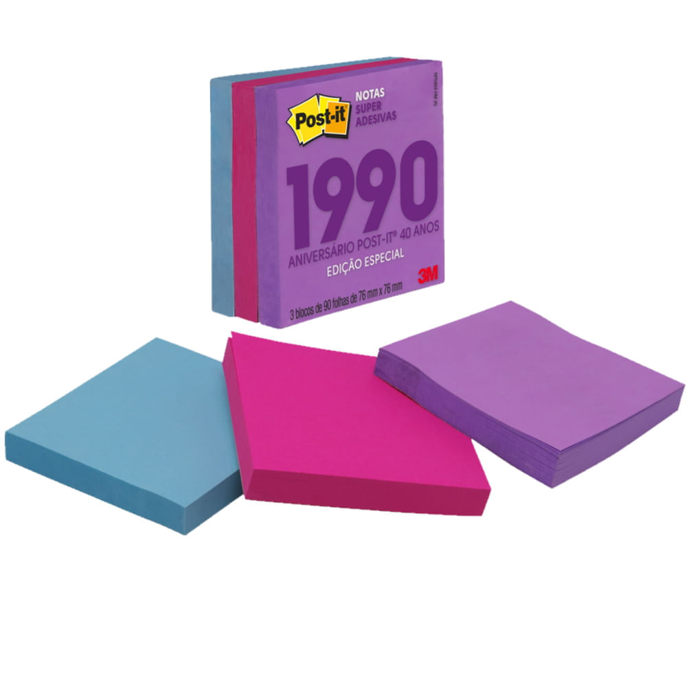 Post-it Notas Coleção Anos 90 76x76mm Pct/ 3 Blocos Com 90 Folhas Cada ...