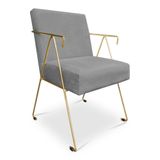 Poltrona Decorativa Taina Suede Base Metálica Industrial Dourado Grafite