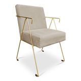 Poltrona Decorativa Taina Suede Base Metálica Industrial Dourado Bege