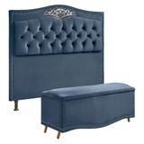Cabeceira E Calçadeira Holanda 160cm Shop Das Cabeceiras Azul