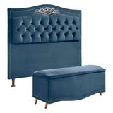 Cabeceira E Calçadeira Holanda 90cm Shop Das Cabeceiras Azul