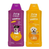 Kit Shampoo 5x1 + Shampoo Pelos Claros Pet Clean Cães Gatos