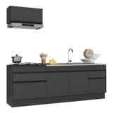 Armário De Cozinha Compacta 220cm Com Rodapé Veneza Multimóveis V2109 Preto Preto