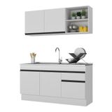 Armário De Cozinha Compacta 150cm Com Rodapé Veneza Multimóveis V2114 Branco/preto Branco/preto