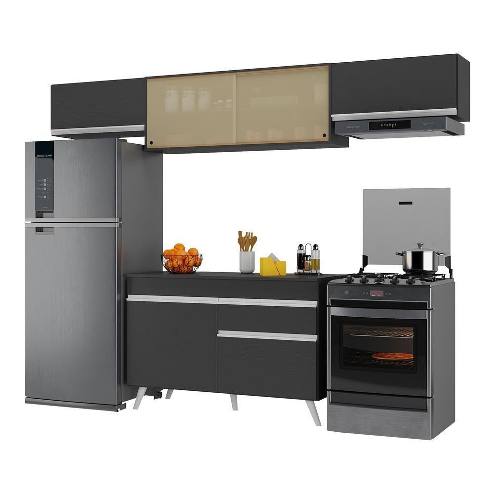 Armário De Cozinha Compacta 260cm Veneza Multimóveis V3698 Preto/branco Preto/branco