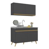 Armário De Cozinha Compacta 120cm Veneza Multimóveis V2141 Preto/dourado Preto/dourado