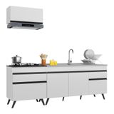 Armário De Cozinha Compacta 220cm Veneza Multimóveis V2074 Branco/preto Branco/preto