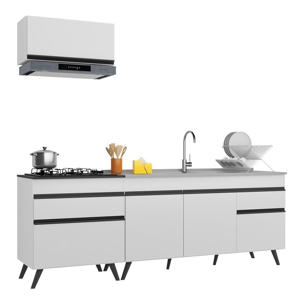 Armário De Cozinha Compacta 220cm Veneza Multimóveis V2074 Branco/preto Branco/preto