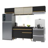 Armário De Cozinha Compacta 260cm Com Leds Veneza Up Multimóveis V2023 Preto/dourado Preto/dourado