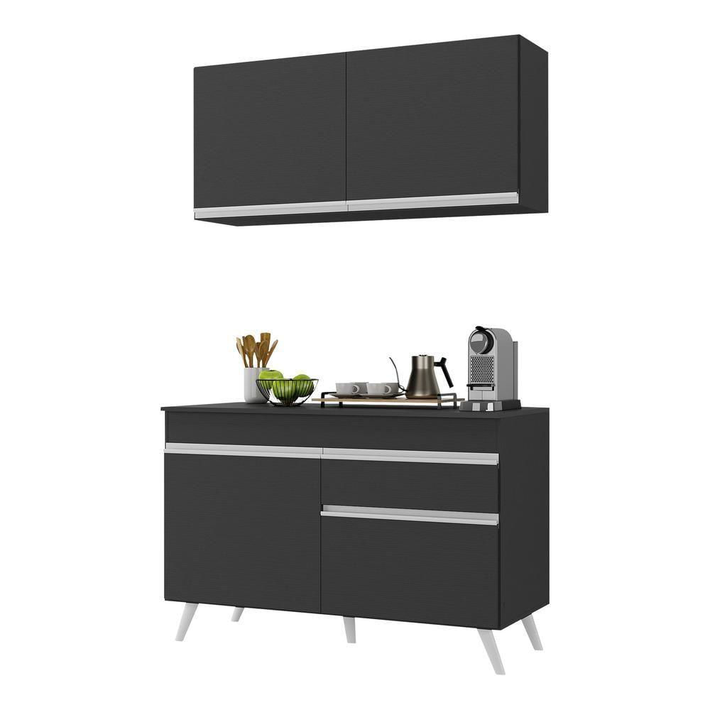 Armário De Cozinha Compacta 120cm Veneza Multimóveis V3687 Preto/branco Preto/branco