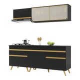 Armário De Cozinha Compacta 190cm Veneza Multimóveis V3707 Preto/dourado Preto/dourado