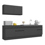 Armário De Cozinha Compacta 270cm Com Rodapé Veneza Multimóveis V2111 Preto Preto