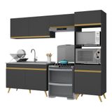 Armário De Cozinha Compacta 252cm Veneza Multimóveis V3749 Preto/dourado Preto/dourado