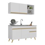 Armário De Cozinha Compacta 150cm Veneza Multimóveis V2142 Branco/dourado Branco/dourado