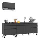 Armário De Cozinha Compacta 220cm Veneza Multimóveis V2074 Preto Preto