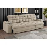 Sofá Confort Premium 2,30m Assento Retrátil/Reclinável Porta Copos e USB Suede Areia - Xflex Sofás