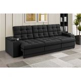 Sofá Confort Premium 2,30m Assento Retrátil/Reclinável Porta Copos e USB Suede Preto - Xflex Sofás