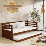 Sofá Cama Madeira Maciça Vintage Enjoy Castanho Com Prateleira Rústica - Marrom