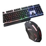 Kit Teclado Mouse Gamer Usb Led Com Fio Luminoso Colorido Ex