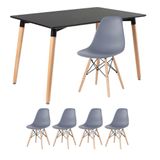 Mesa De Jantar Retangular Eames 80 X 120 Cm Preto + 4 Cadeiras Eiffel Dsw Cinza Escuro