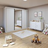 Quarto Infantil Guarda-roupa Com Espelho 3 Portas Marcella Com Cômoda 1 Porta 4 Gavetas Aurora Branco