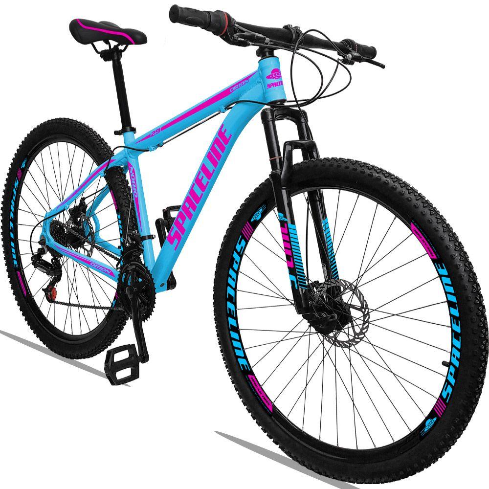 Bicicleta Spaceline Orion Disc T15 Aro 29 Susp. Dianteira 21 Marchas - Azul/rosa