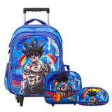 Kit Mochila Infantil Masculina Dragon Ball Rodinha 3d Tam G