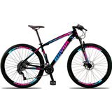 Bicicleta Bike Aro 29 Alumínio 24 Velocidades Shimano Suspensão Freio A Disco Azul E Rosa 19&quot;
