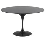 Mesa De Jantar Tulipa Saarinen Redonda 120 Cm Tampo Laca Preta + Vidro Base Preta Cor Preto